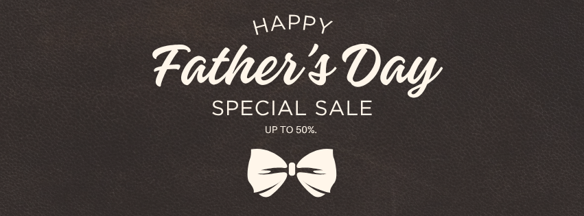 Father's Day sale banner with bow tie icon on a dark background