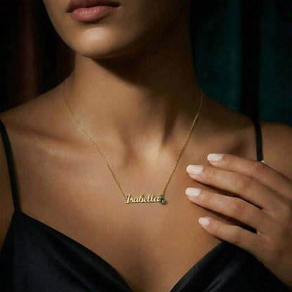 Custom Name Necklace with Birthstone – Custom Mother’s Day Gift – 18K Yellow Gold or Polished Stainless Steel - Design 17 - Wrapped and Wonderful