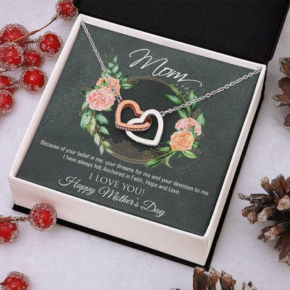 Interlocking Hearts Necklace - Mother's Day Gift - 14k White Gold or 18k Yellow Gold - Design 10 - Wrapped and Wonderful