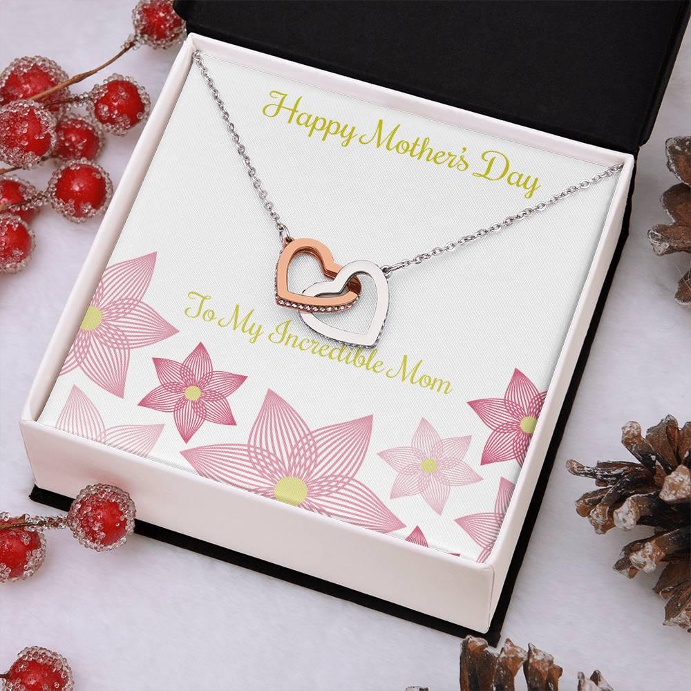 Interlocking Hearts Necklace - Mother's Day Gift - 14k White Gold or 18k Yellow Gold - Design 11 - Wrapped and Wonderful