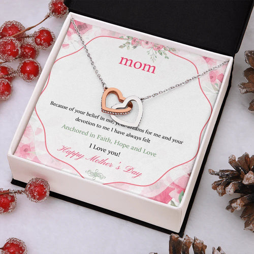 Interlocking Hearts Necklace - Mother's Day Gift - 14k White Gold or 18k Yellow Gold - Design 12 - Wrapped and Wonderful