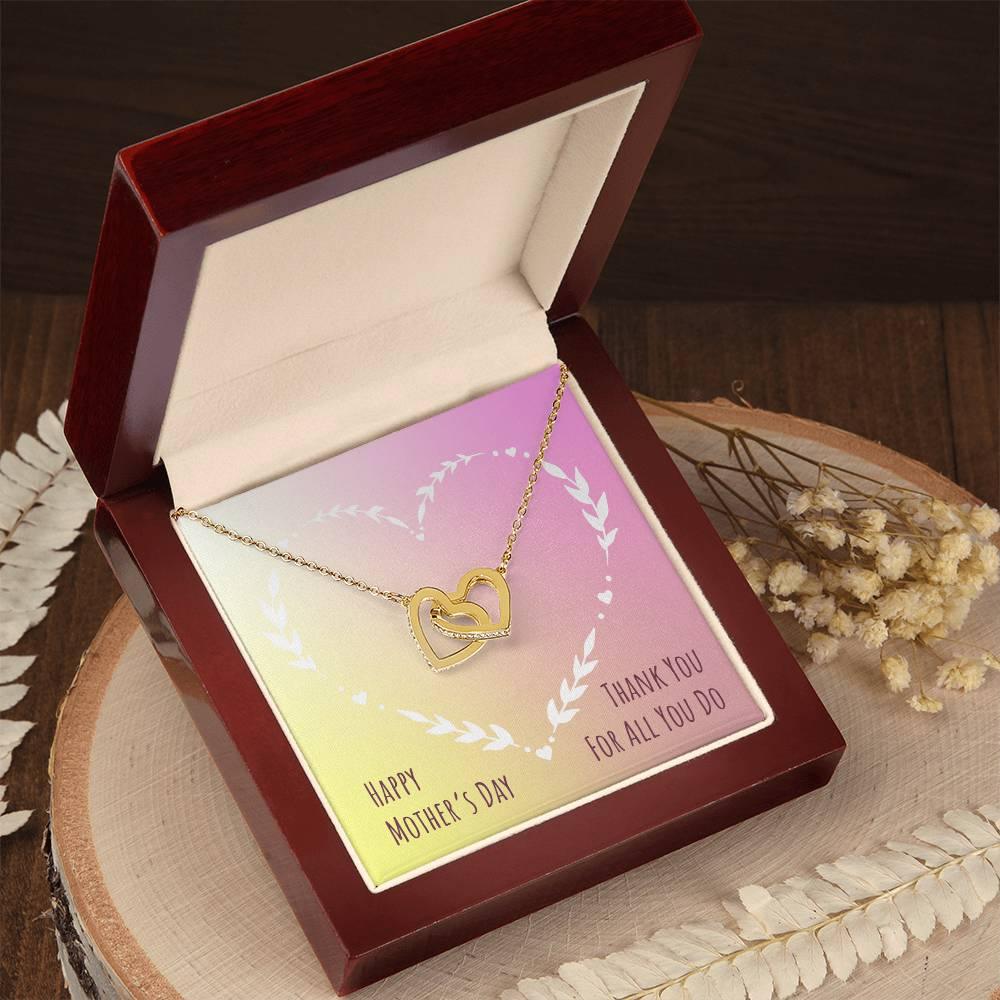 Interlocking Hearts Necklace - Mother's Day Gift - 14k White Gold or 18k Yellow Gold - Design 13 - Wrapped and Wonderful