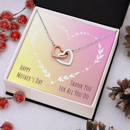 Interlocking Hearts Necklace - Mother's Day Gift - 14k White Gold or 18k Yellow Gold - Design 13 - Wrapped and Wonderful