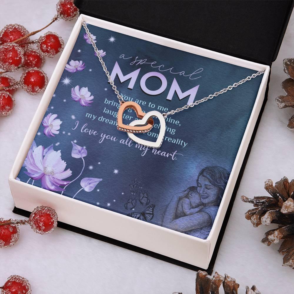 Interlocking Hearts Necklace - Mother's Day Gift - 14k White Gold or 18k Yellow Gold - Design 9 - Wrapped and Wonderful
