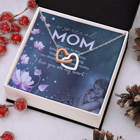 Interlocking Hearts Necklace - Mother's Day Gift - 14k White Gold or 18k Yellow Gold - Design 9 - Wrapped and Wonderful