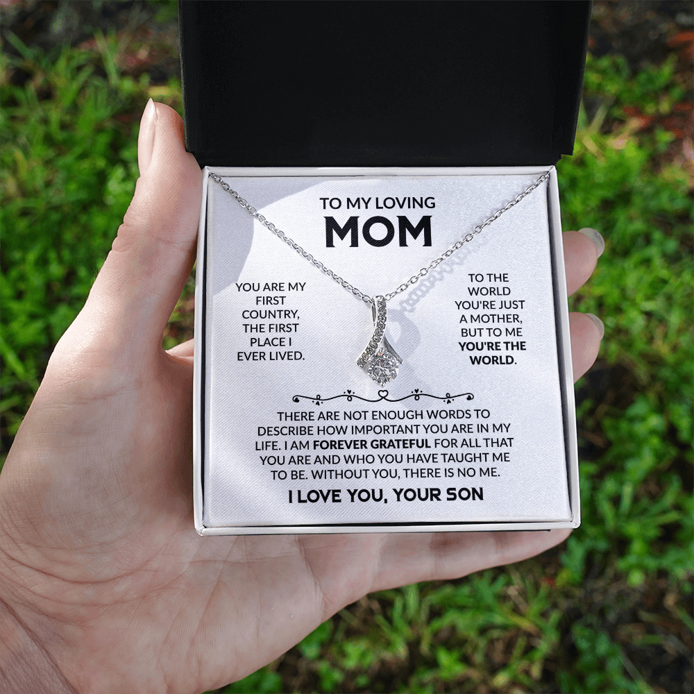 Mother's Day Alluring Beauty Necklace - Sparkling Ribbon Pendant with 7mm CZ - Design 2 - Wrapped and Wonderful