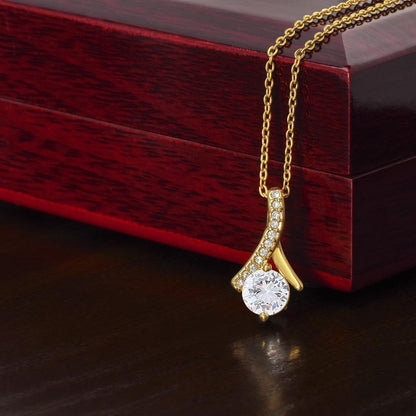 Mother's Day Alluring Beauty Necklace - Sparkling Ribbon Pendant with 7mm CZ - Design 3 - Wrapped and Wonderful