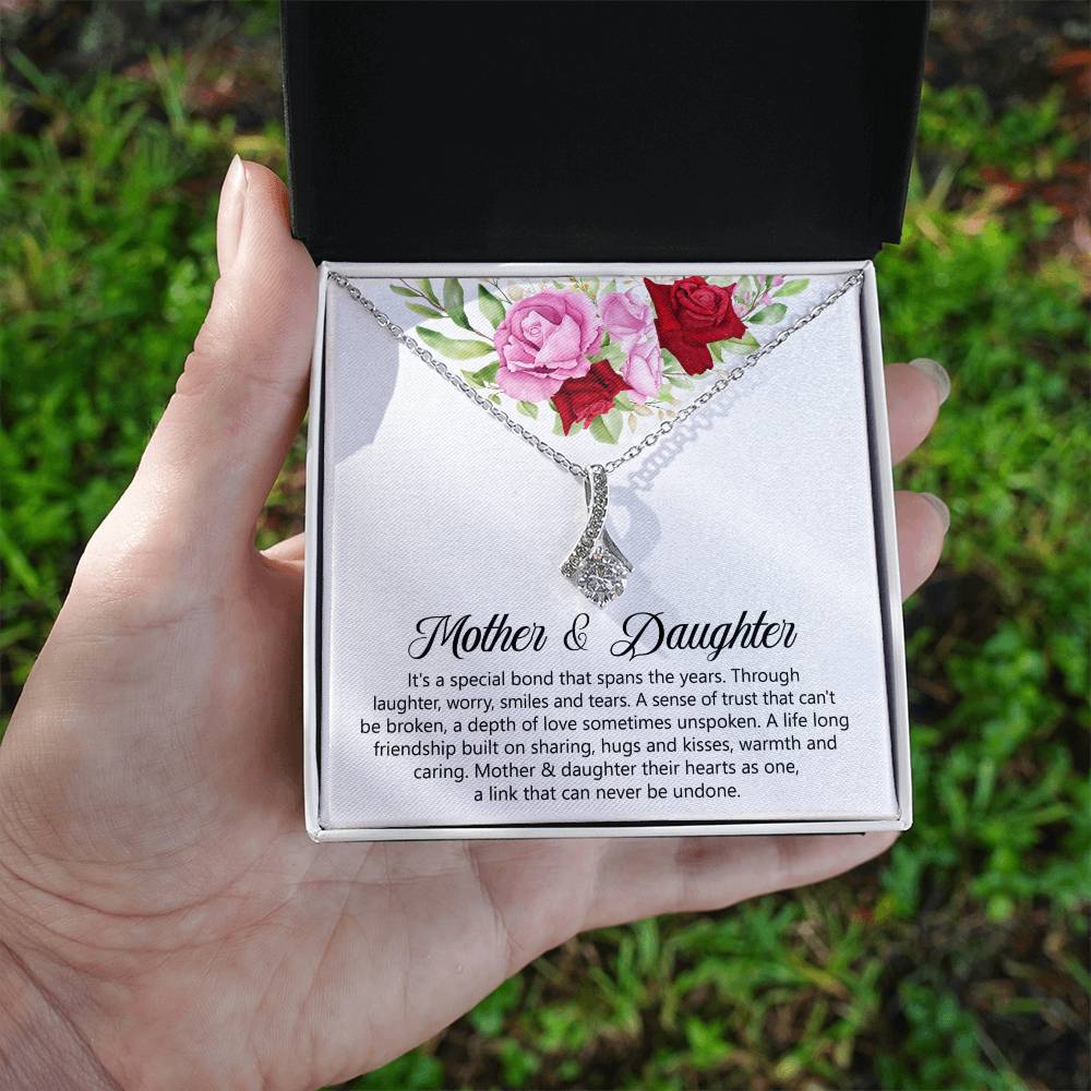 Mother's Day Alluring Beauty Necklace - Sparkling Ribbon Pendant with 7mm CZ - Design 3 - Wrapped and Wonderful