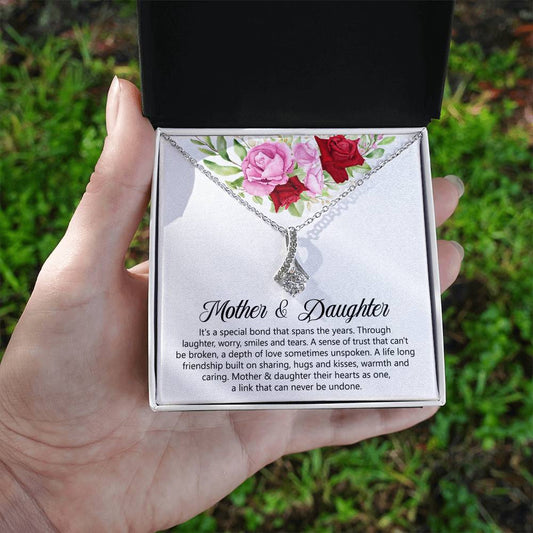 Mother's Day Alluring Beauty Necklace - Sparkling Ribbon Pendant with 7mm CZ - Design 3 - Wrapped and Wonderful