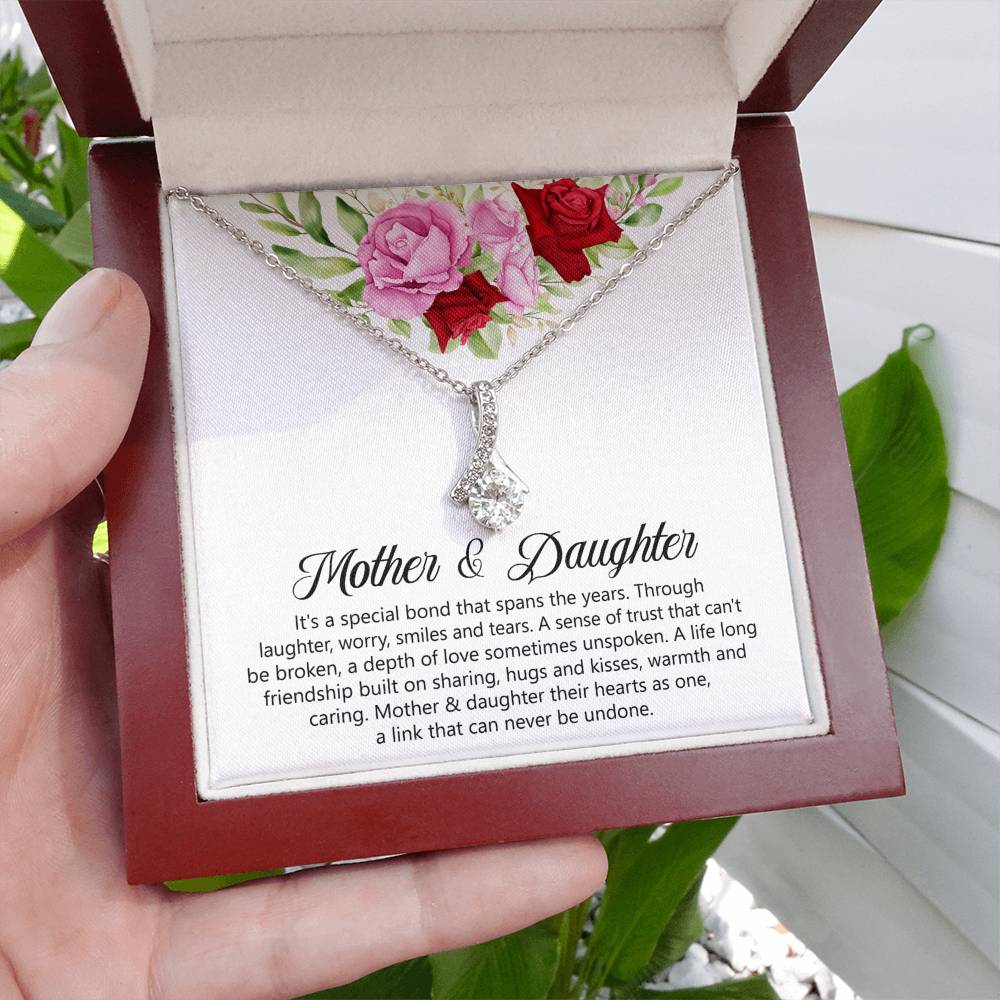 Mother's Day Alluring Beauty Necklace - Sparkling Ribbon Pendant with 7mm CZ - Design 3 - Wrapped and Wonderful