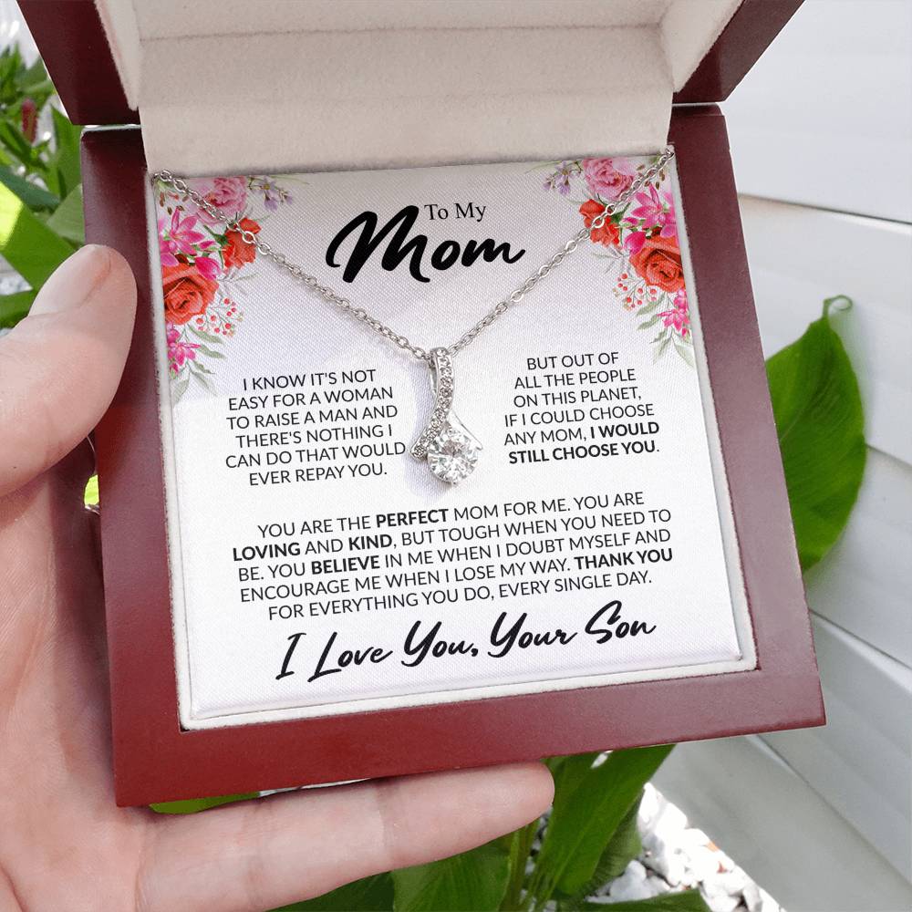 Mother's Day Alluring Beauty Necklace - Sparkling Ribbon Pendant with 7mm CZ - Design 5 - Wrapped and Wonderful