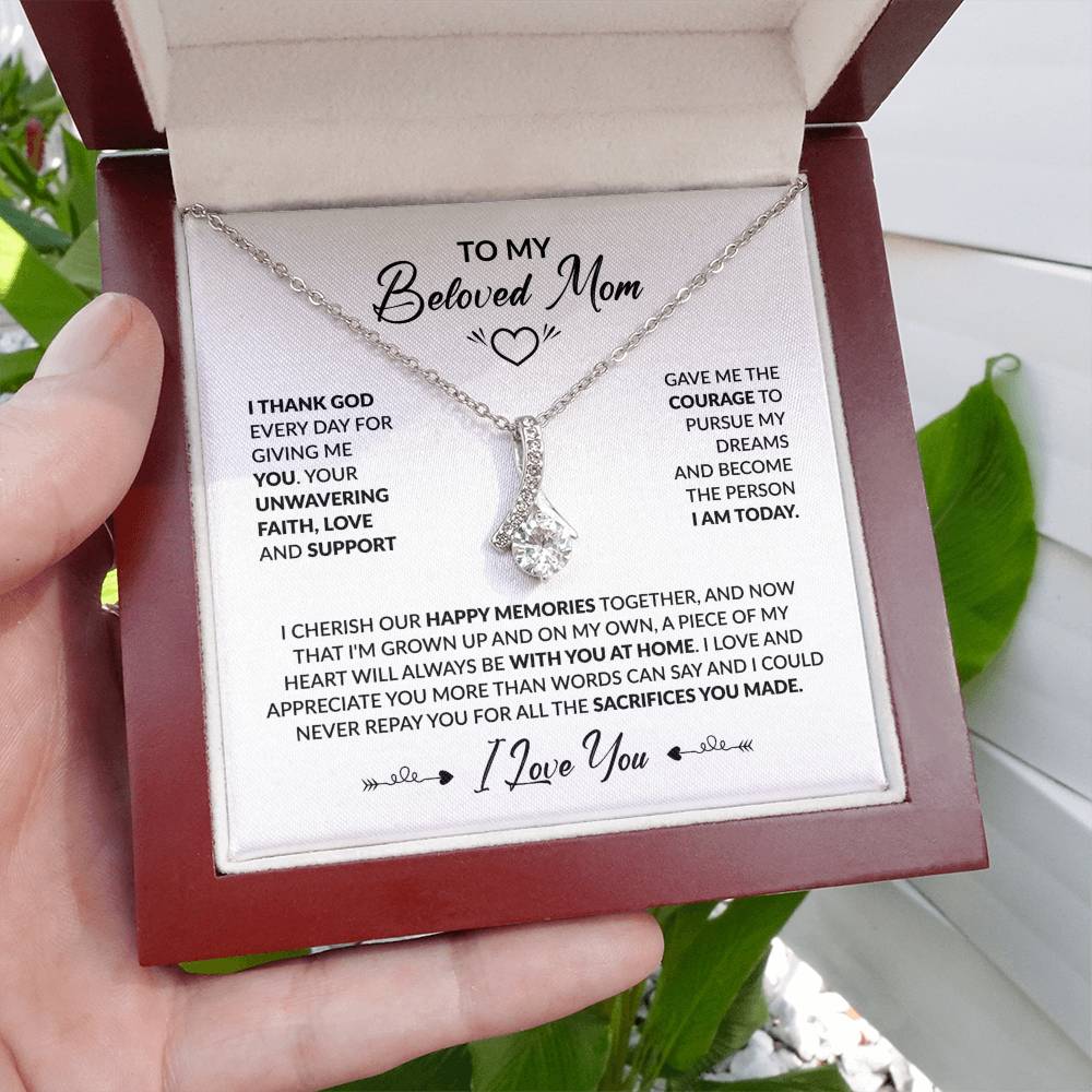 Mother's Day Alluring Beauty Necklace - Sparkling Ribbon Pendant with 7mm CZ - Design 7 - Wrapped and Wonderful