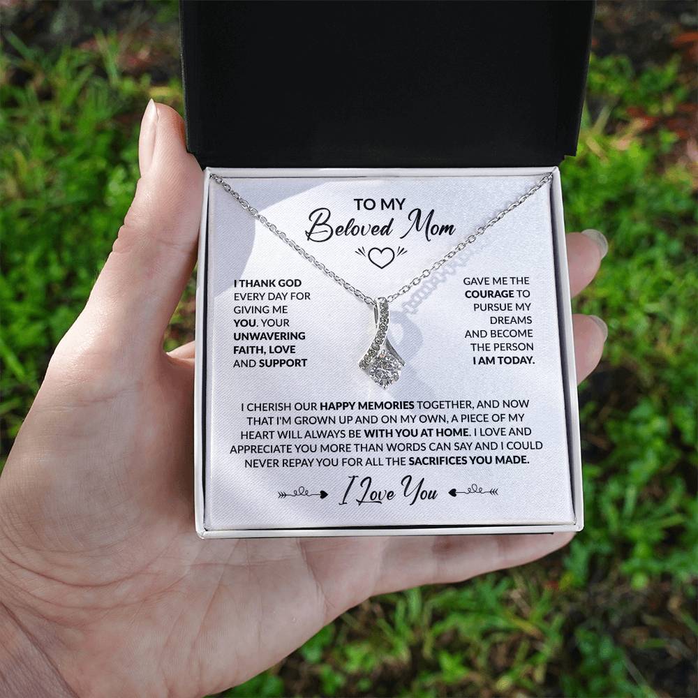 Mother's Day Alluring Beauty Necklace - Sparkling Ribbon Pendant with 7mm CZ - Design 7 - Wrapped and Wonderful
