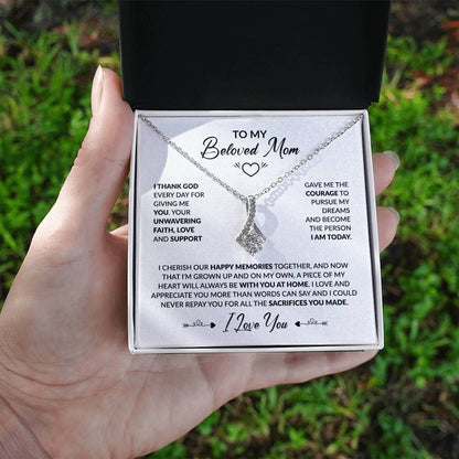 Mother's Day Alluring Beauty Necklace - Sparkling Ribbon Pendant with 7mm CZ - Design 7 - Wrapped and Wonderful