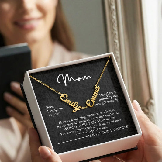 Personalized 2 - 3 Name Necklace - Custom Mother's Day Gift - 18K Yellow Gold or Polished Steel - Design 15 - Wrapped and Wonderful