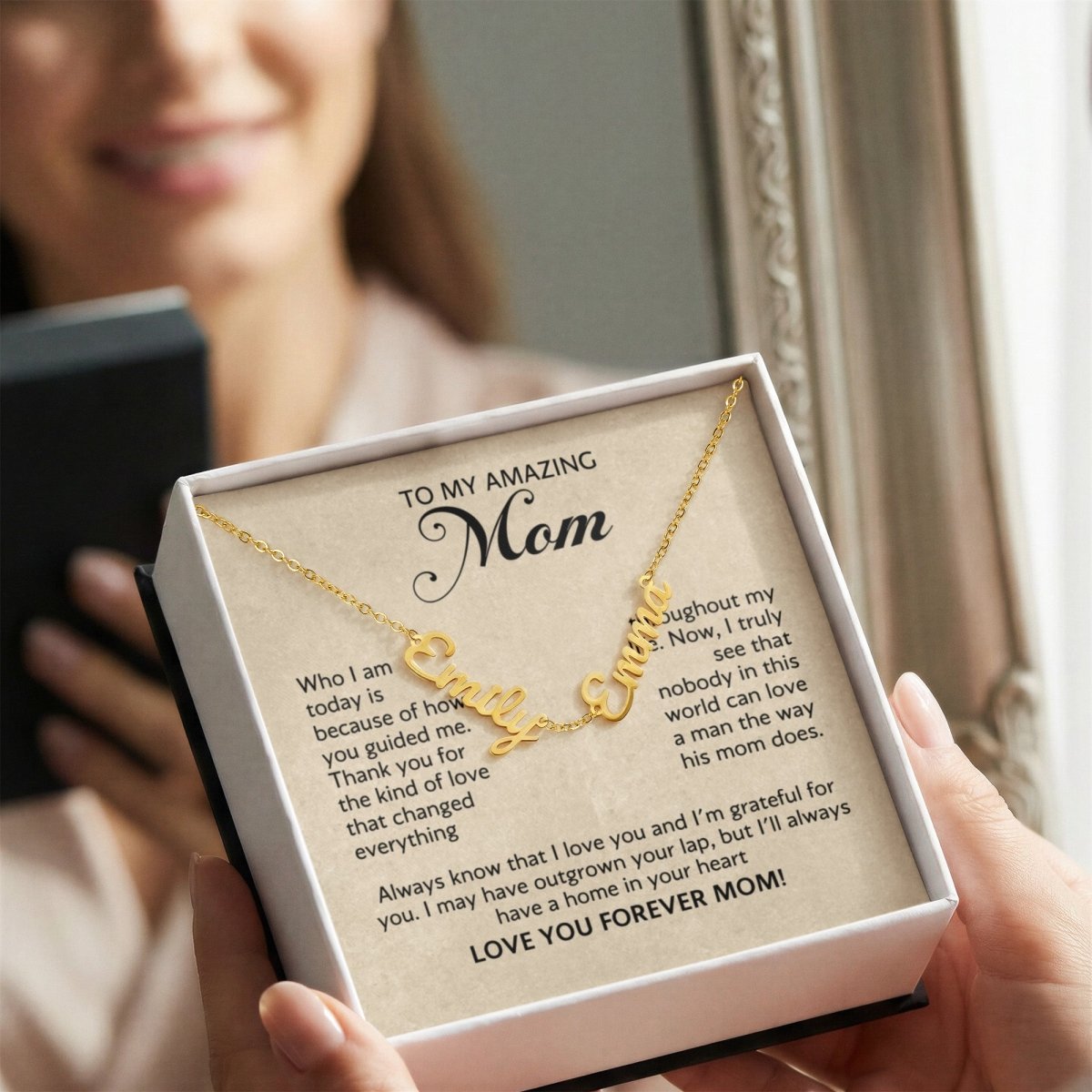 Personalized 2 - 3 Name Necklace - Custom Mother's Day Gift - 18K Yellow Gold or Polished Steel - Design 16 - Wrapped and Wonderful