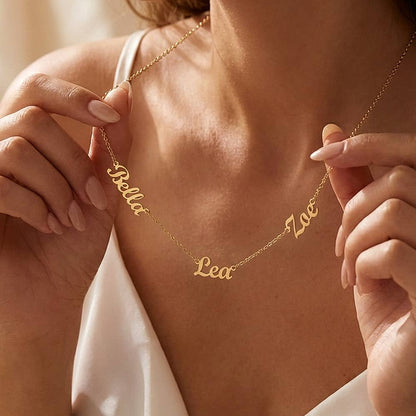 Personalized 2 - 3 Name Necklace - Custom Mother's Day Gift - 18K Yellow Gold or Polished Steel - Design 17 - Wrapped and Wonderful
