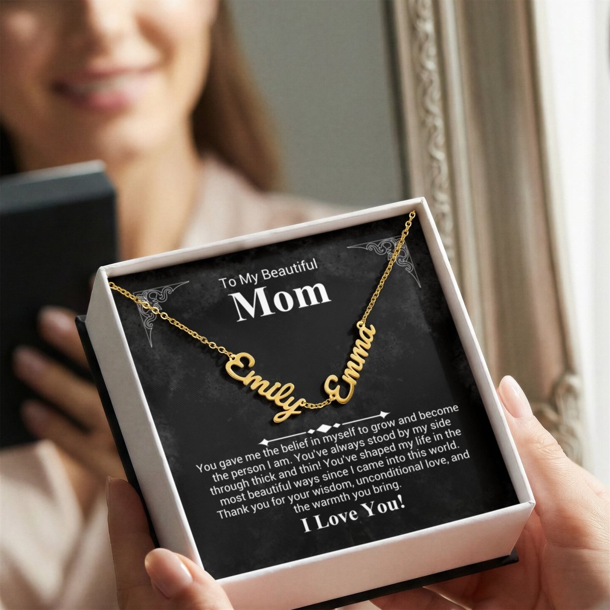 Personalized 2 - 3 Name Necklace - Custom Mother's Day Gift - 18K Yellow Gold or Polished Steel - Design 17 - Wrapped and Wonderful